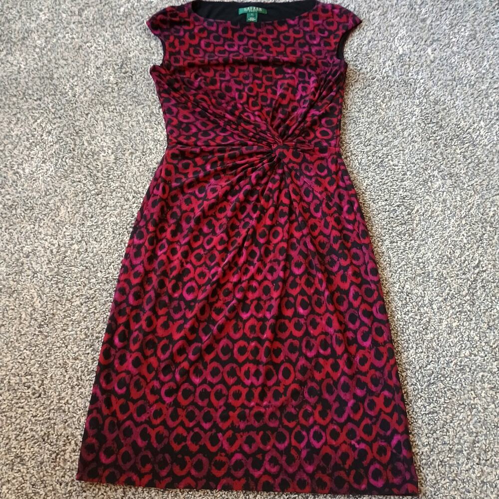 Lauren Ralph Lauren Black Red Pink Multi Twist Knot Ruched Sheath Dress Size 4